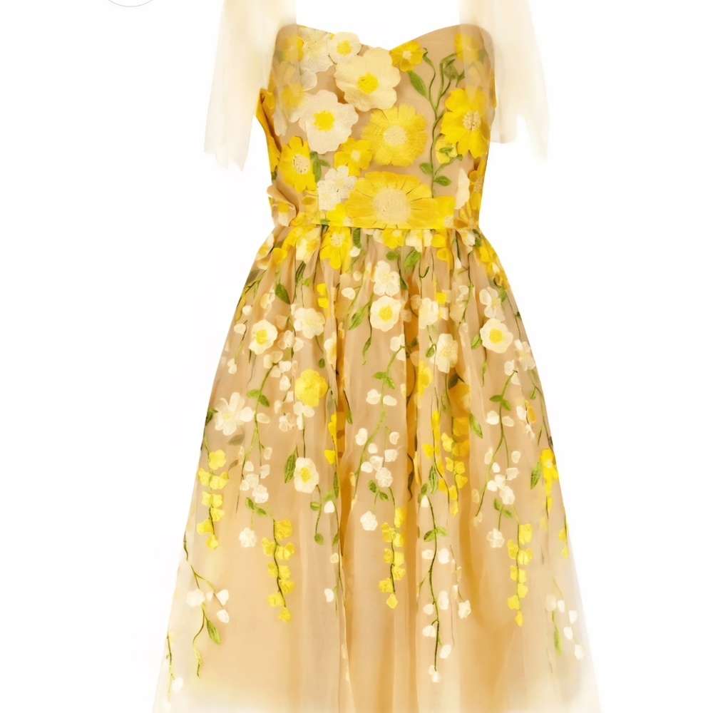 JessaKae Yellow and Cream Floral Midi Dress